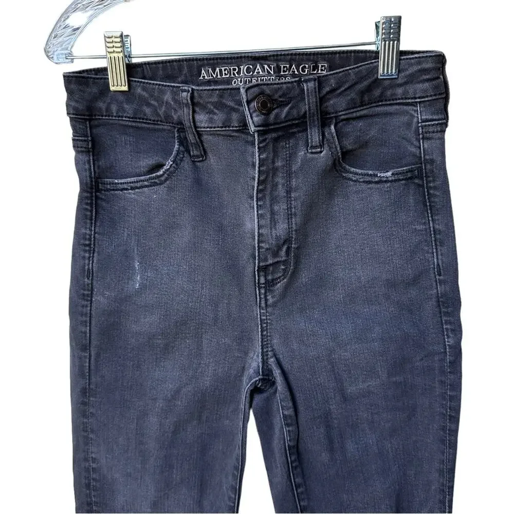 american eagle faded black high waisted skinny‎ jeans with rips women size 4
